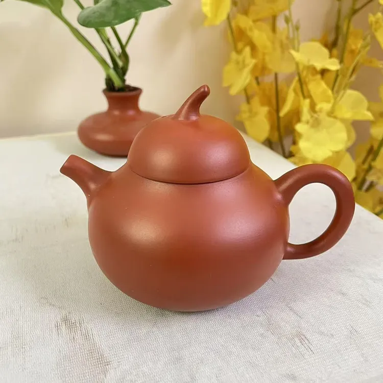 潮州原矿朱泥茄瓜壶朱泥茶壶半手工泡茶壶冲罐150ML