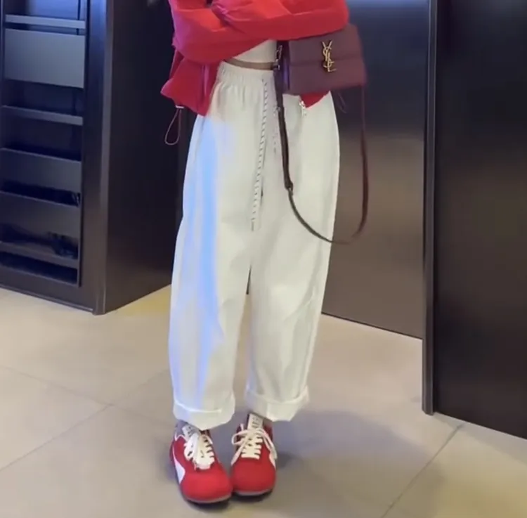 萱贝纯网红时尚显瘦哈伦休闲裤女2025夏季减龄洋气九分显瘦气球裤