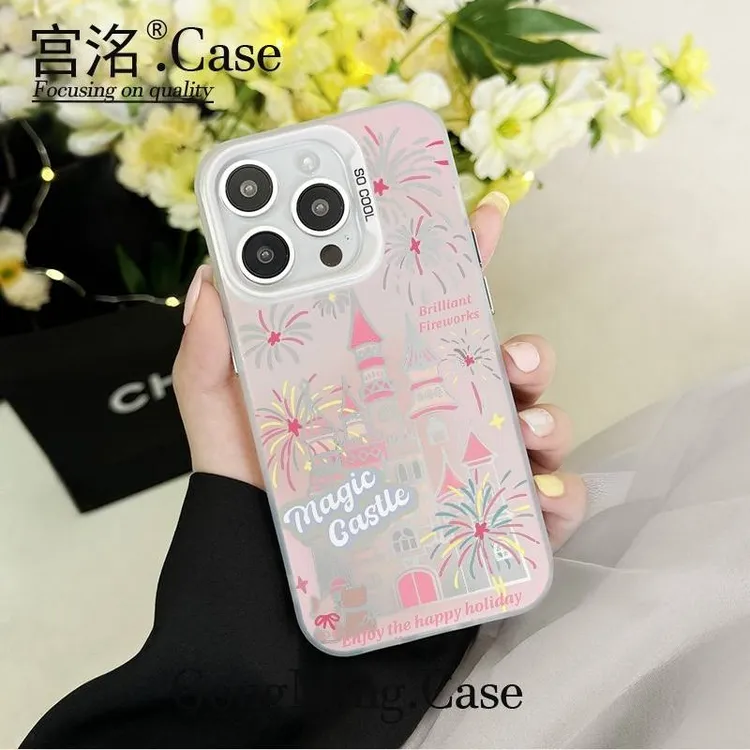 烟花城堡彩银壳适用于iPhone苹果17手机壳华为oppo小米手机壳男女