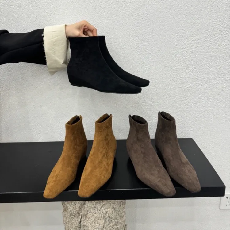 0288-5时尚方头短靴高跟英伦短筒女靴复古百搭时装靴子秋冬瘦瘦靴