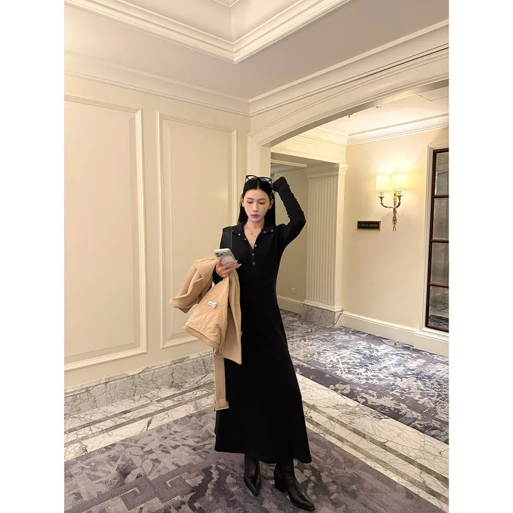 70不是七十【花田初冬】秋冬韩系气质百搭长款连衣裙