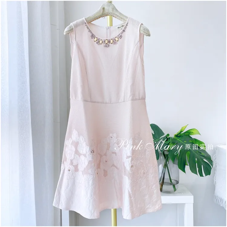 Pink Mary粉红玛琍粉色圆领无袖连衣裙女甜美时尚PMAFS523624