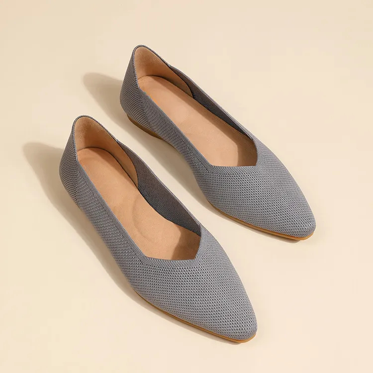 新款女士百搭平底鞋飞织环保无胶百搭浅口单鞋时尚潮流舒适透气轻