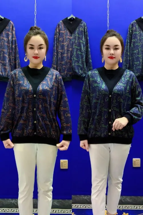 加肥加大圆领中老年宽松休闲衫