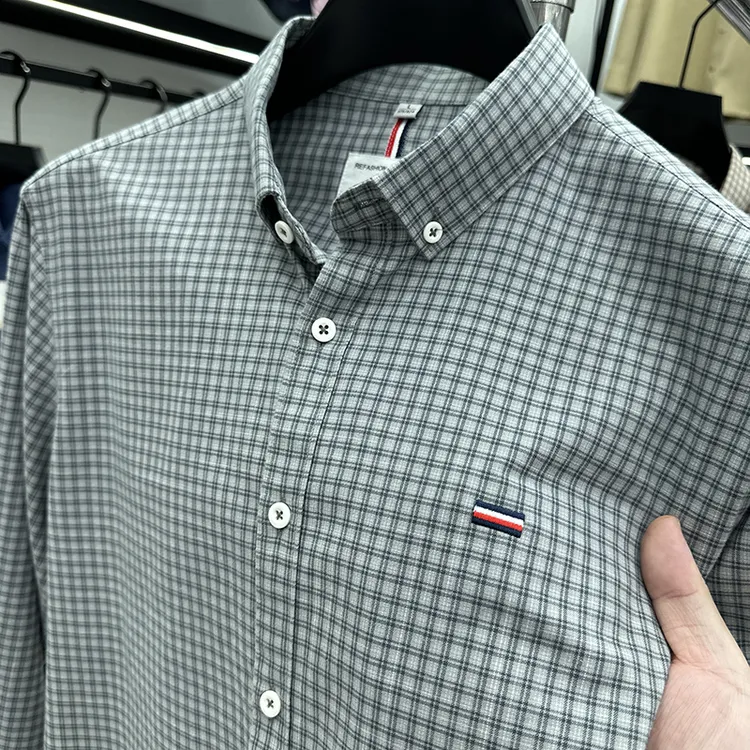 Zero Degree North高档100%纯棉长袖衬衫男士春秋季刺绣免烫衬衣