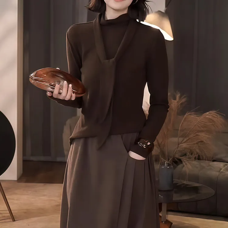 两面穿设计感系带洋气针织衫女2025秋季新款修身显瘦保暖打底上衣
