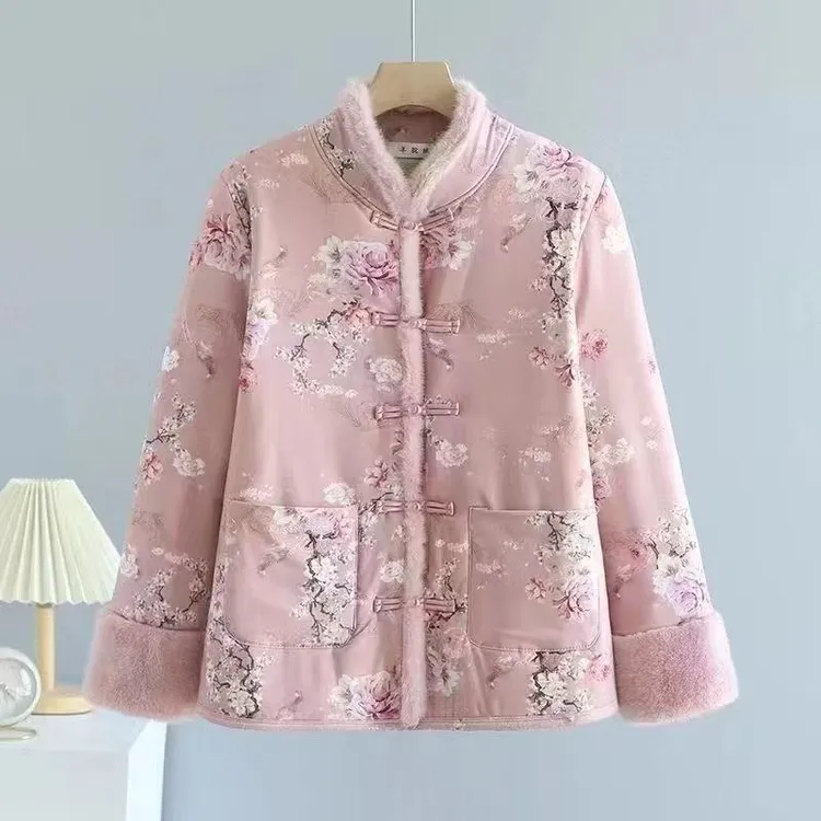 【茶芙巷】新中式加厚冬季国风棉袄新款复古盘扣棉衣加绒棉服【YJL】