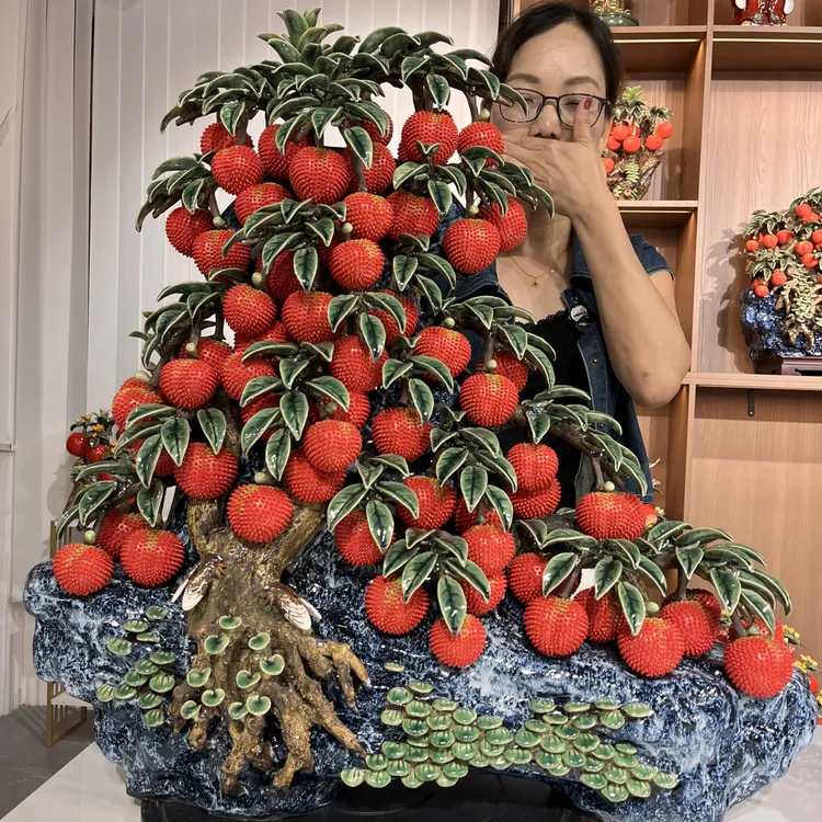 【丰盛满堂红荔枝树-长70款26高79cm】精品石湾公仔家居手工摆件