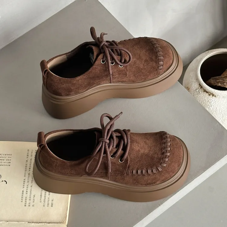 复古厚底勃肯鞋单鞋女2025年秋冬新款百搭英伦风显脚小系带乐福鞋
