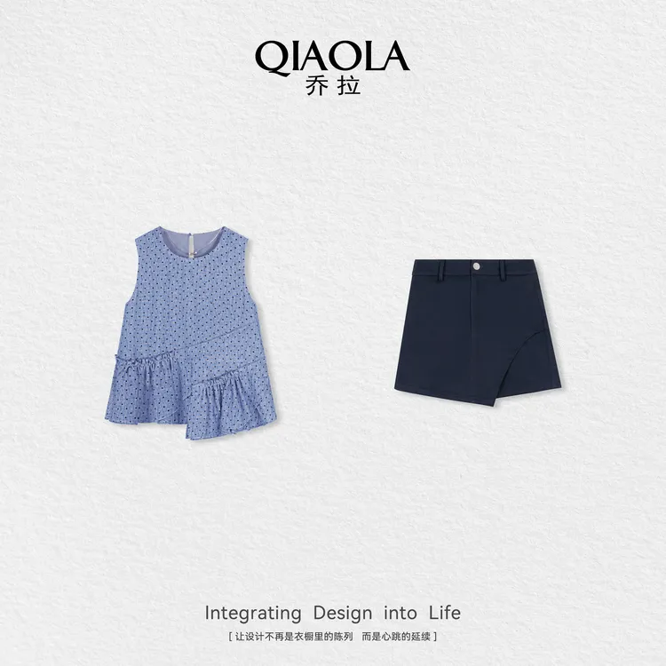 QIAOLA/乔拉【啵啵星球】夏梭织波点无袖上衣显瘦短裤时尚套装预售