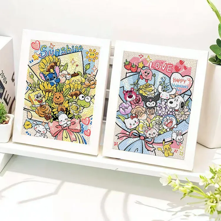 浪漫花束卡通动漫DIY钻石画创意手工玩具摆台礼物装饰贴钻送相框