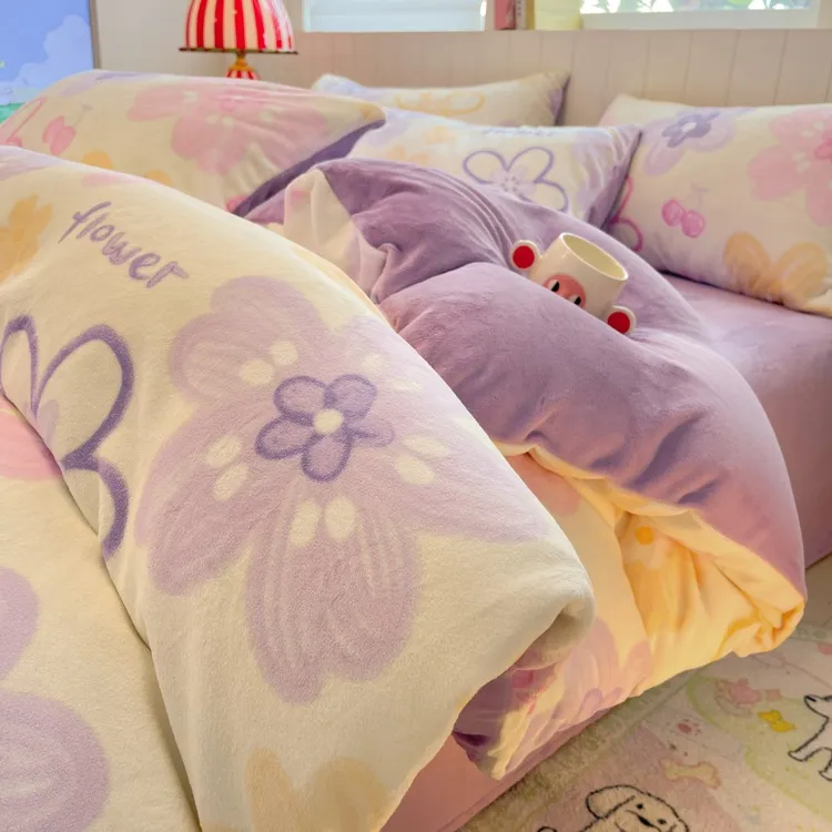 牛奶绒被套单件冬季加厚保暖三件套四件套学生宿舍单人珊瑚绒被罩