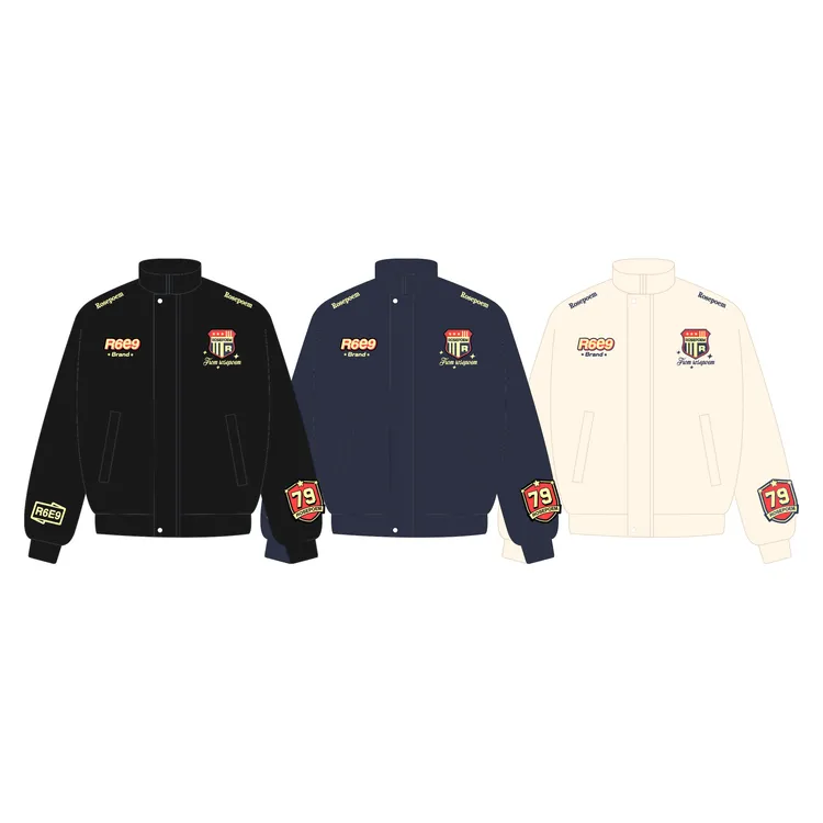 Rose国潮牌名族风宽松重磅刺绣字母美式机车风飞行夹克棉服外套