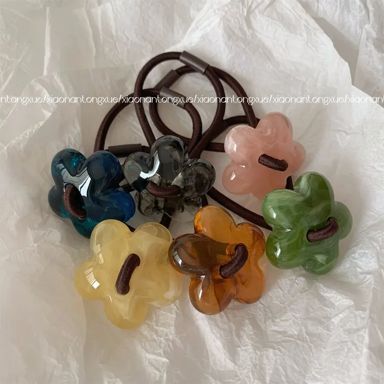 *质感水墨纹理亚克力花朵发圈 时尚串珠发绳马尾扎头发皮筋头绳女