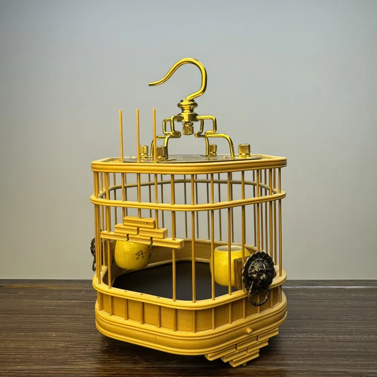 玉竹六角蝈蝈笼赠瓷碗销钉设计精致美观做摆件盘玩