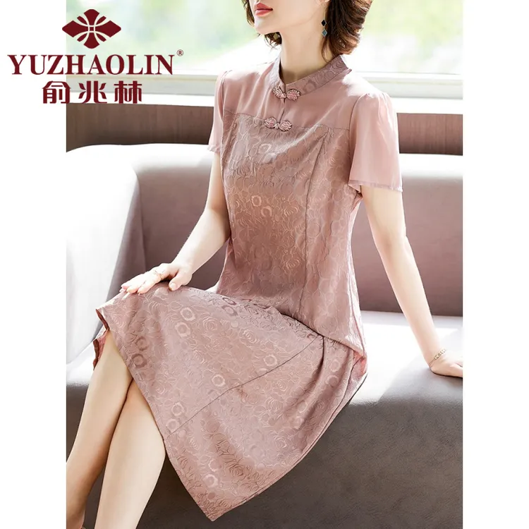 俞兆林新中式妈妈夏装改良旗袍仿仿桑蚕丝连衣裙2025新款中老年女