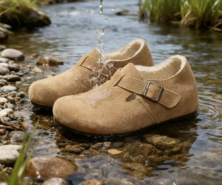 勃肯鞋内增高5cm真皮防水加绒勃肯鞋女全包保暖软底休闲鞋一脚蹬