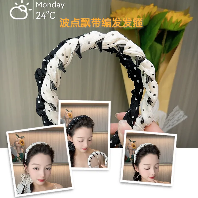 波点飘带发箍女新款时尚气质发带丝巾绑发外出百搭编发头饰发饰