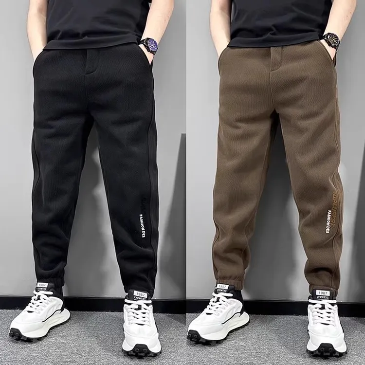 男士老师束脚休闲裤加绒裤子修身秋冬保暖休闲裤卫裤男韩版