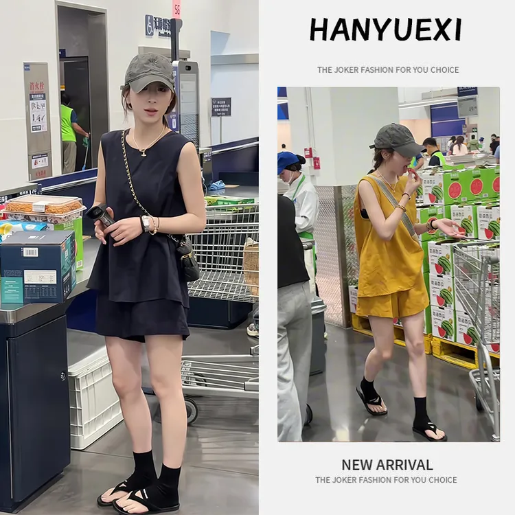 夏季一整套女装2025新款韩版休闲气质时尚减龄无袖上衣短裤两件套