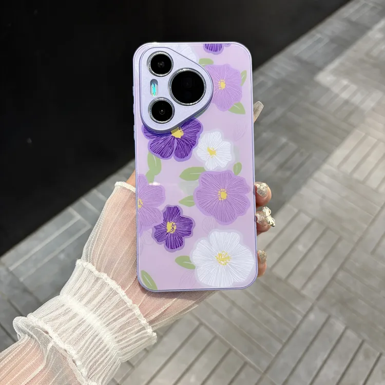 苹果/华为/oppo/vivo/小米 紫色花朵适用pura70肤感玻璃手机壳