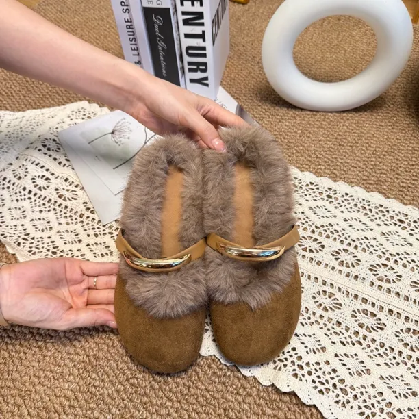 2025新款毛毛鞋半拖保暖反绒豹纹休闲百搭平底秋冬冬季毛拖