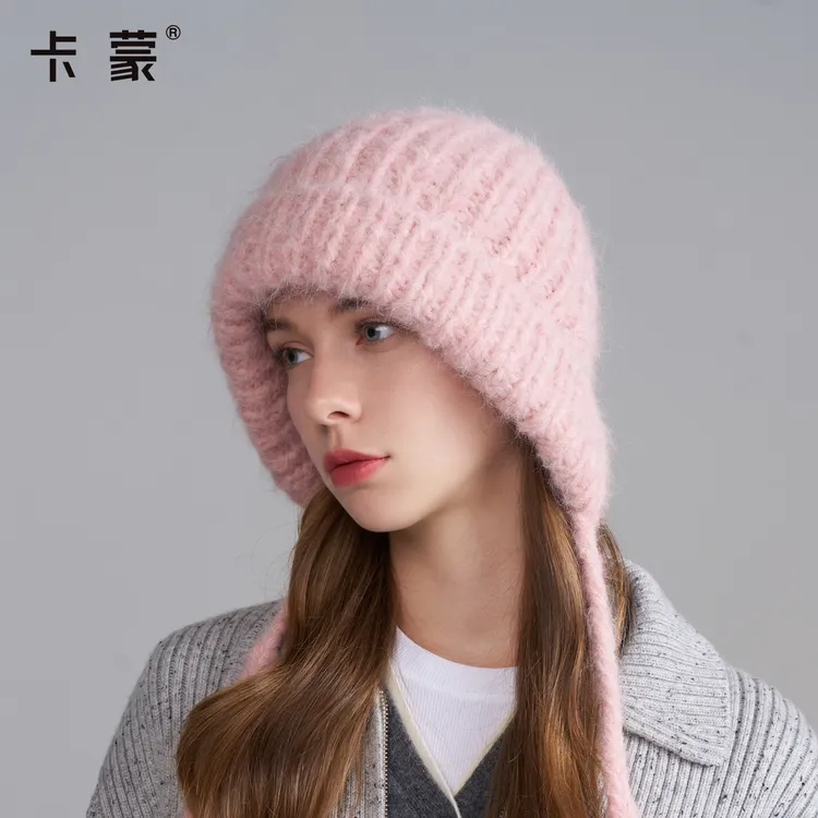 卡蒙羊驼毛冷帽护耳针织包头帽百搭修饰脸型显脸小新款秋冬新款