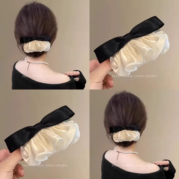 法式缎面裙摆蝴蝶结发夹女高级感半扎发侧边弹簧夹甜美盘发器发饰