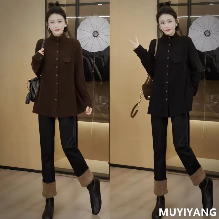 【默境】设计感小众立领单排扣加厚高定打底衫 衣长72 25-626#