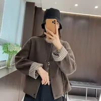 IMFLY金小金自制女装 外套DYW9852秋季圆领复古格纹内衬短外套