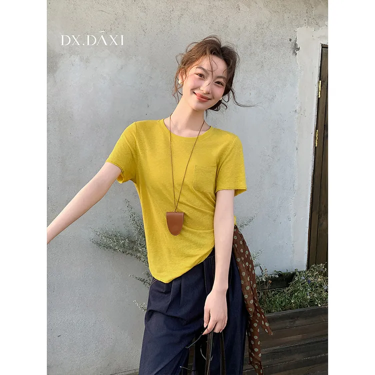 代大喜【氧气感】短袖女款爆款2025新款半袖百搭T恤纯色百搭上衣女