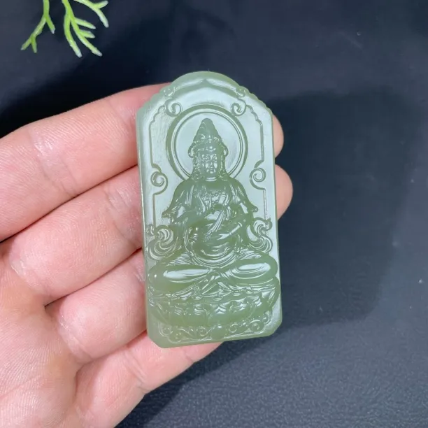 天然和田玉观音牌子湖水绿吊坠男女款玉石中国风汉服潮流挂件挂坠