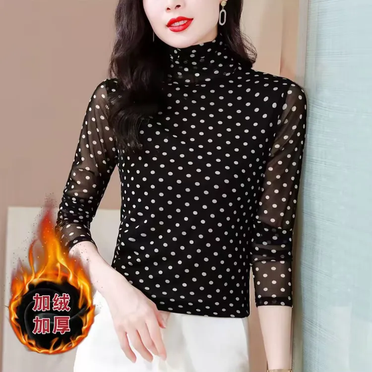 2025秋冬打底衫显瘦长袖加绒波点内搭女气质时尚洋气保暖小衫上衣