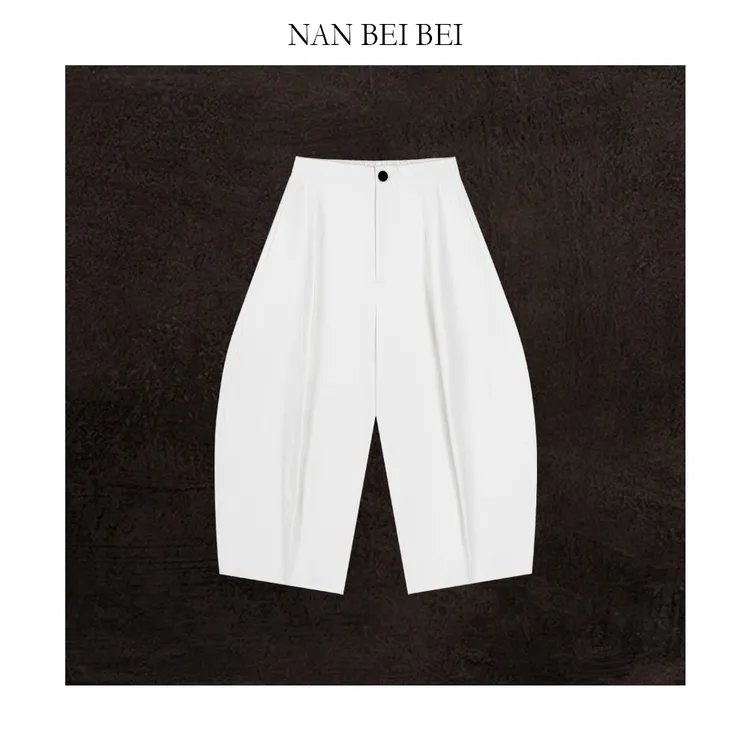 NanBeiBei ‘麻棉裤’ 极简纯色百搭压褶挺括肌理感全棉裤 0303