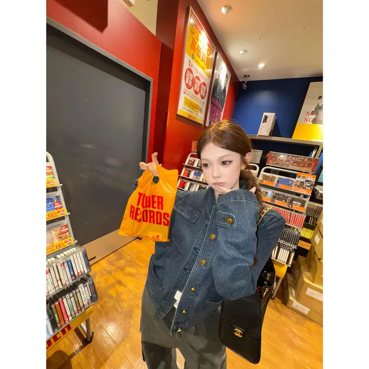 老钱小香风中古立领正肩金扣口袋丹宁水洗牛仔外套上衣女秋季新款