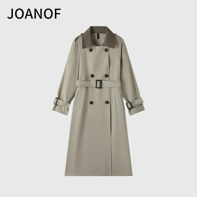 JOANOF【专属W】设计师纽扣秋季休闲风衣法式朋克风翻领大衣X701