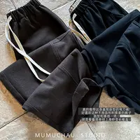「MUMU CHAU」【缪系奢咖】女冬季松紧腰休闲裤加绒弯刀呢子裤LQ58116