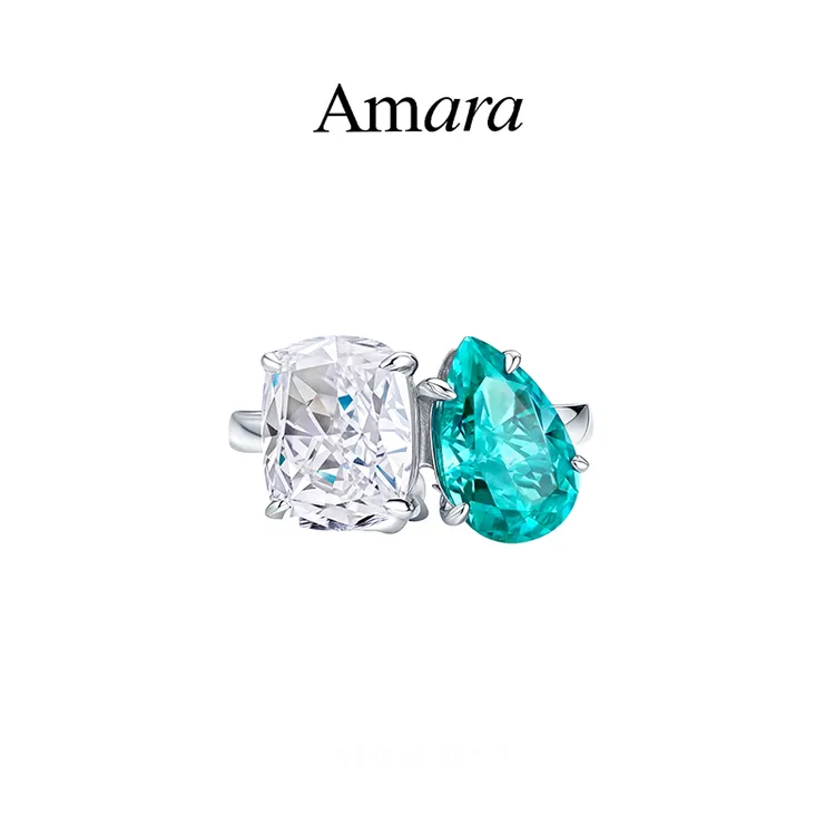 925银合成锆石戒指 Amara 经典撞色戒指轻奢水滴方形小众设计感