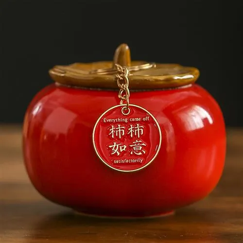 柿柿如意柿子罐茶叶罐玄关客厅桌面摆件乔迁结婚伴手礼活动礼品
