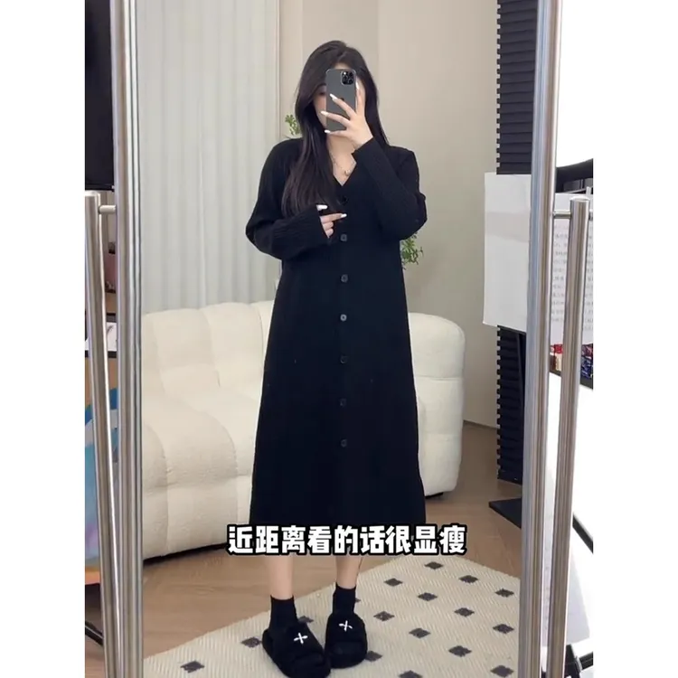 大码女装微胖显瘦胖mm秋季针织连衣裙遮肉长裙胖妹妹遮肚内搭裙子