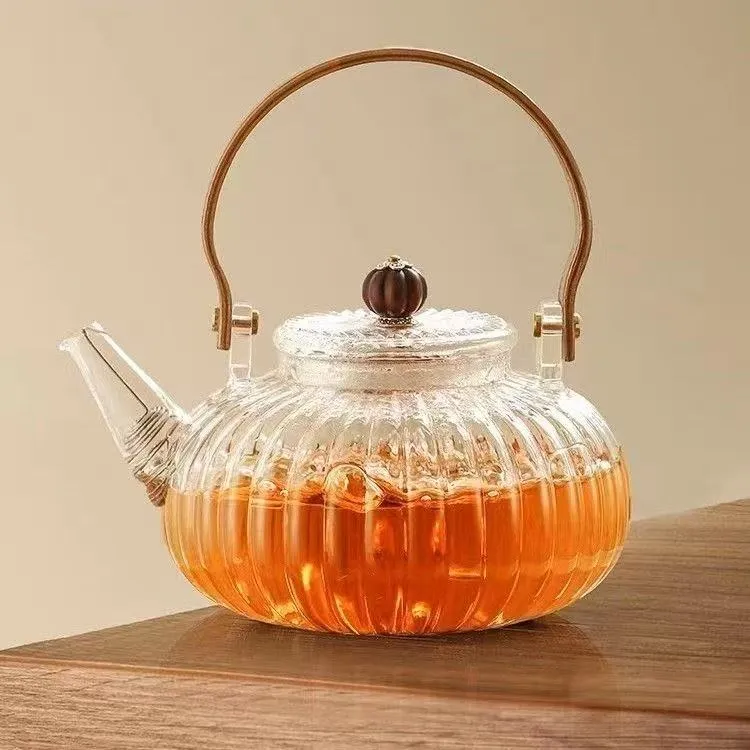 加厚南瓜提梁玻璃茶壶泡茶家用耐高温电陶炉围炉蒸煮茶器烧水壶