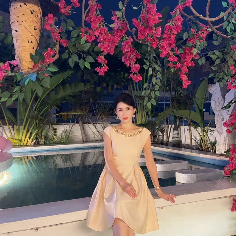 【锦绣未央】25128 安妮老板 法式重工钉珠收腰名媛有口袋连衣裙