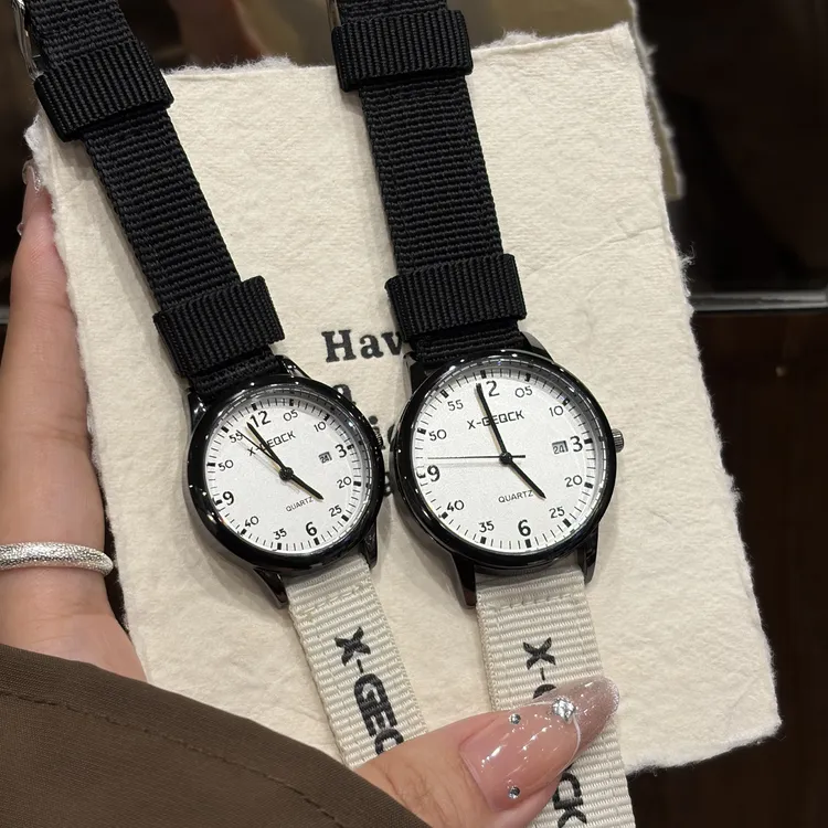 考试潮流男手表高颜值帆布带复古情侣手表个性初高中专用学生石英
