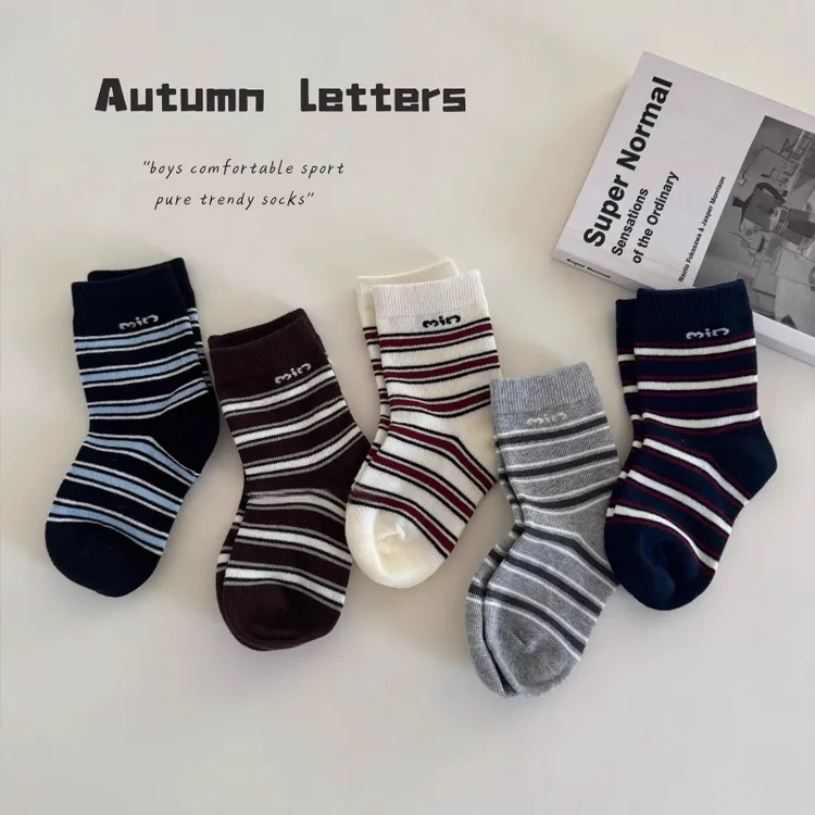 儿童袜子春秋季百搭条纹中筒袜男女宝宝中大童秋冬运动袜韩系棉袜