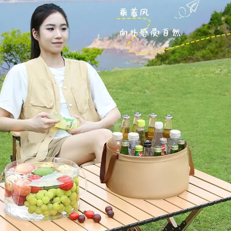 升级款可折叠水盆便携式旅行水桶旅游洗衣袋泡脚桶户外洗菜盆