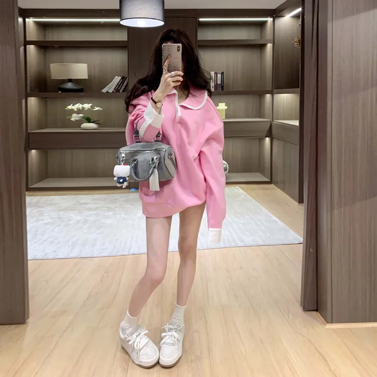 网红洋气粉色卫衣女款爆款2025新款正品加厚加绒秋冬宽松长袖外套