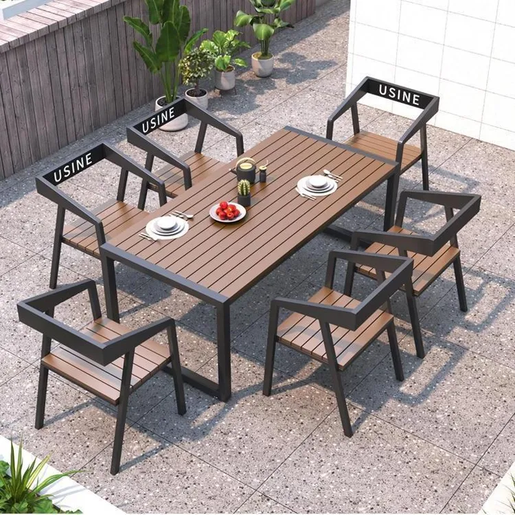 简约防水休闲防晒塑木铁艺茶桌适合阳台阳台茶桌茶椅户外桌椅庭院