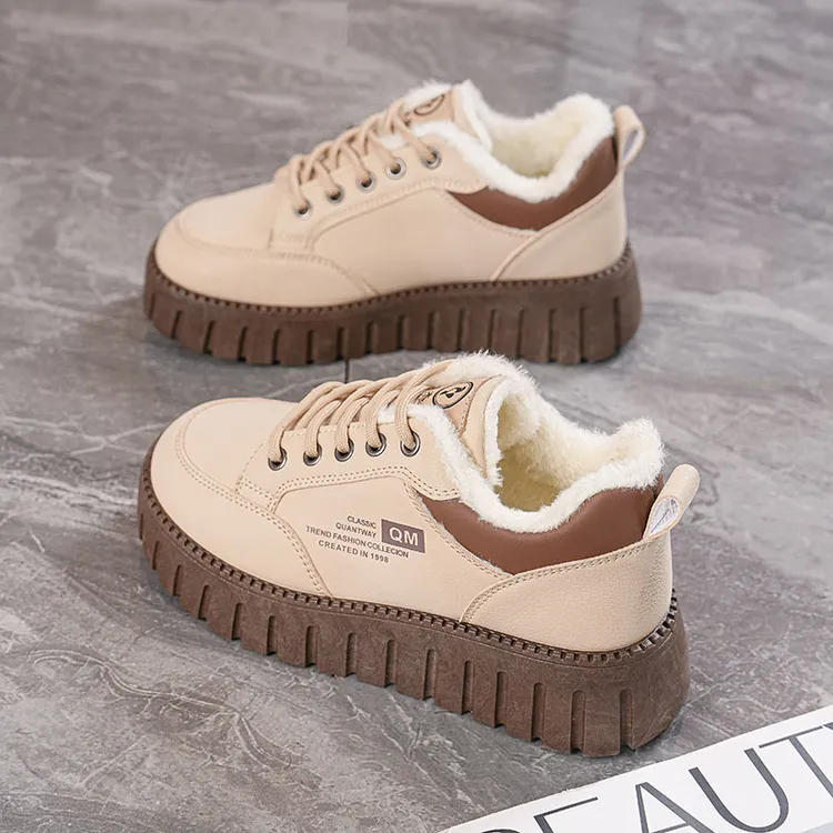 2025秋冬季加绒休闲鞋女厚底轻便防滑舒适加厚百搭韩版保暖棉鞋女