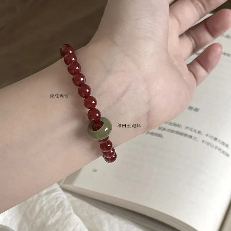 红玛瑙复古女红色手串天然跑环设计感ins手链百搭送女友