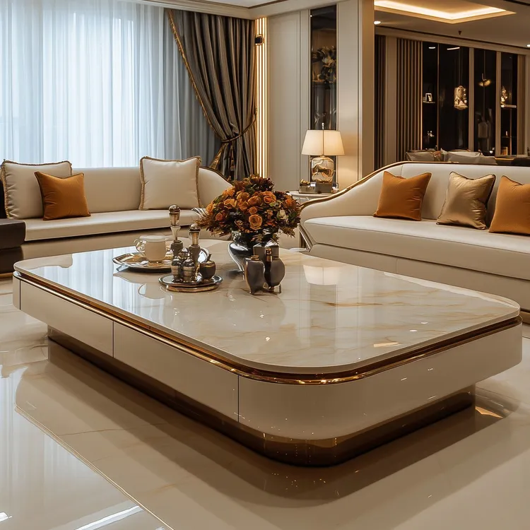 客厅桌子现代茶几烤漆感微晶石创意设计师家用平层大户型别墅加长